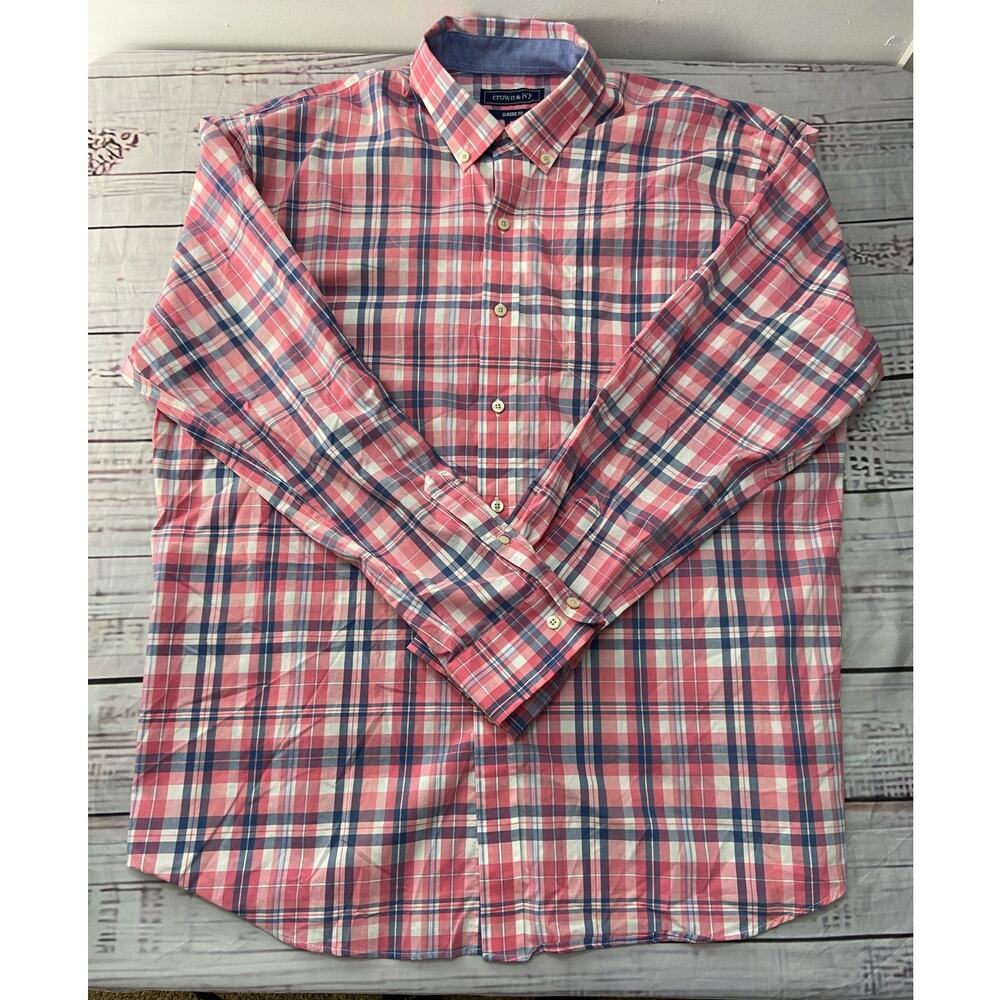 Crown & Ivy Button Up Shirt Mens XL Plaid Classic Fit Long Sleeve Collared